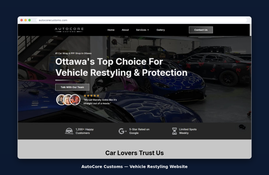 AutoCore Customs – Vehicle Restyling Website